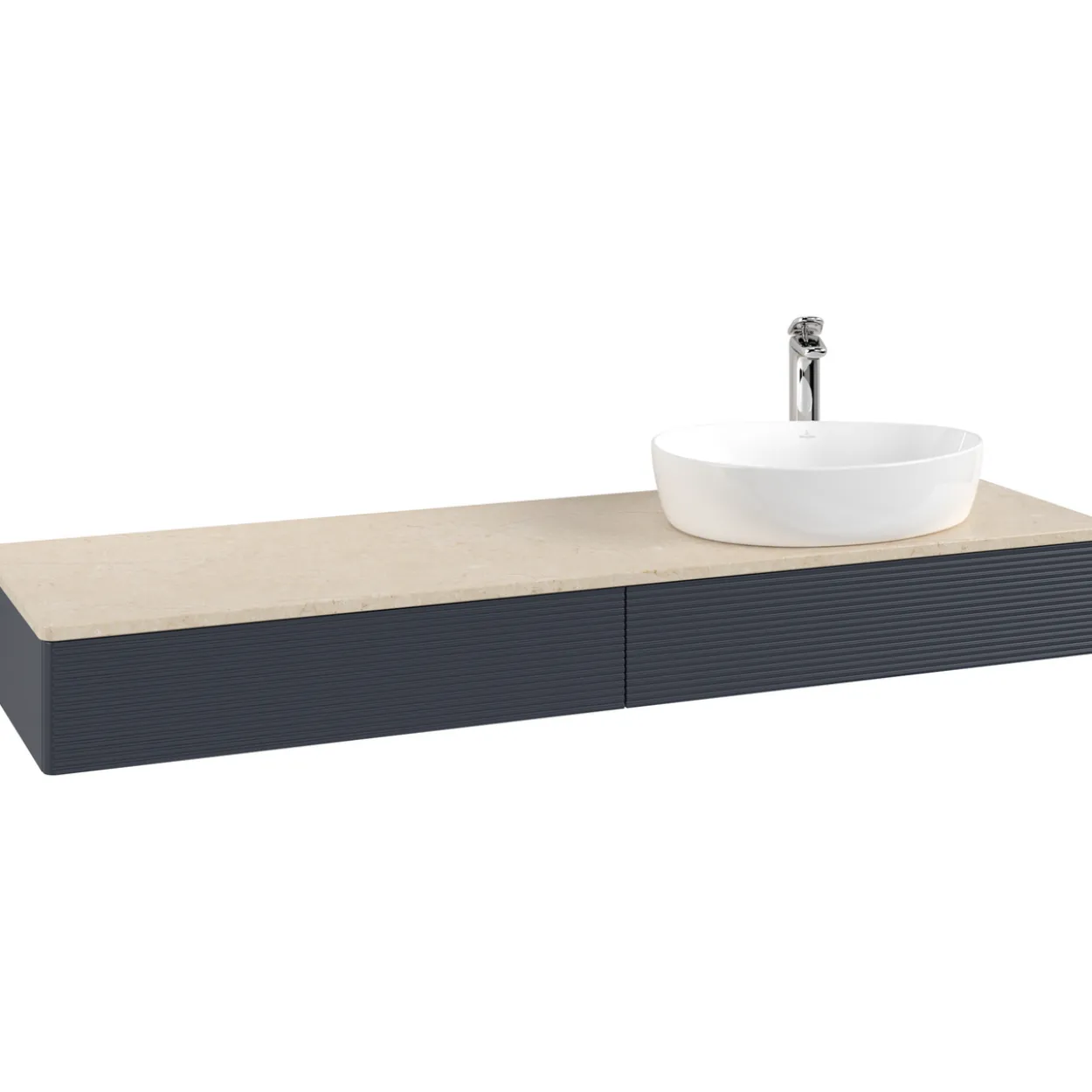V&b antao servantskap 2 skuffer rillet 1600x190x500 høyre m/kranhull blå/créme