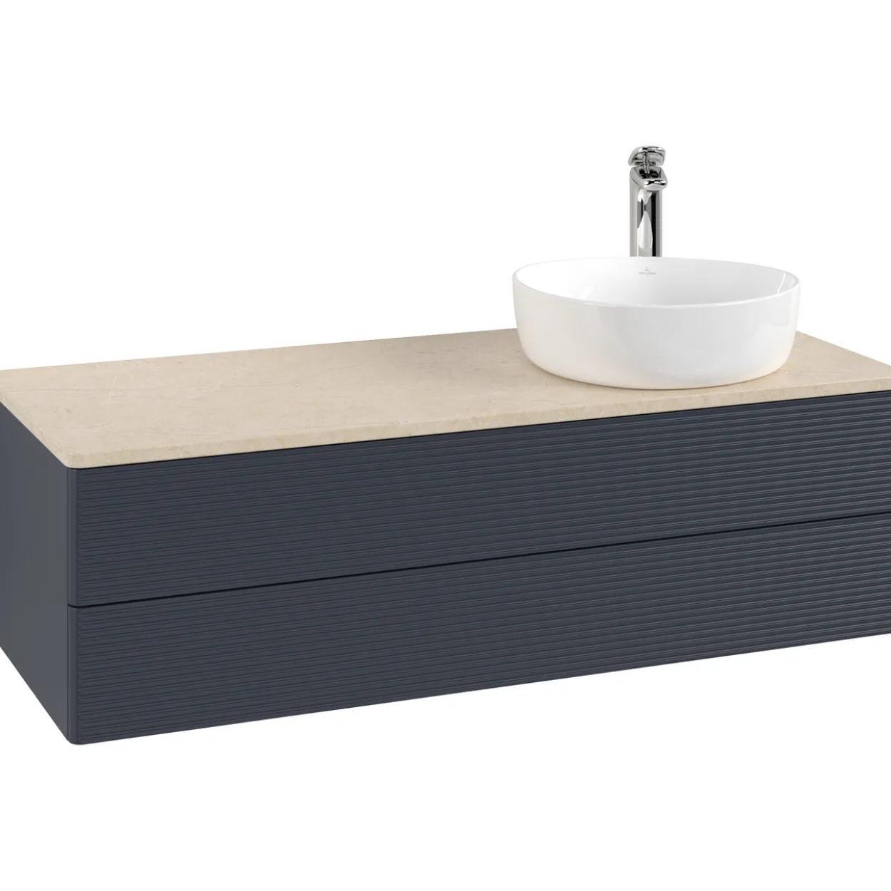 V&b antao servantskap 2 skuffer rillet 1200x360x500 høyre m/kranhull blå/créme