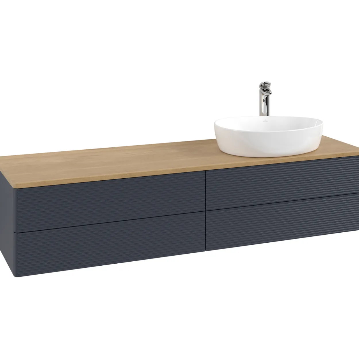 V&b antao servantskap 4 skuffer rillet 1600x360x500 høyre m/kranhull blå/eik