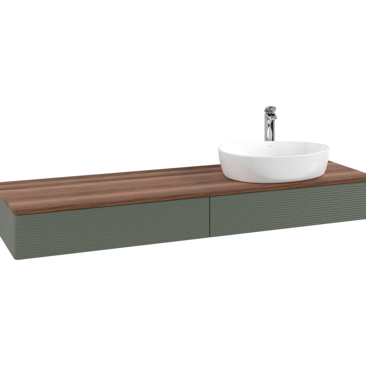 V&b antao servantskap 2 skuffer rillet 1600x190x500 høyre m/kranhull grønn/valnøtt