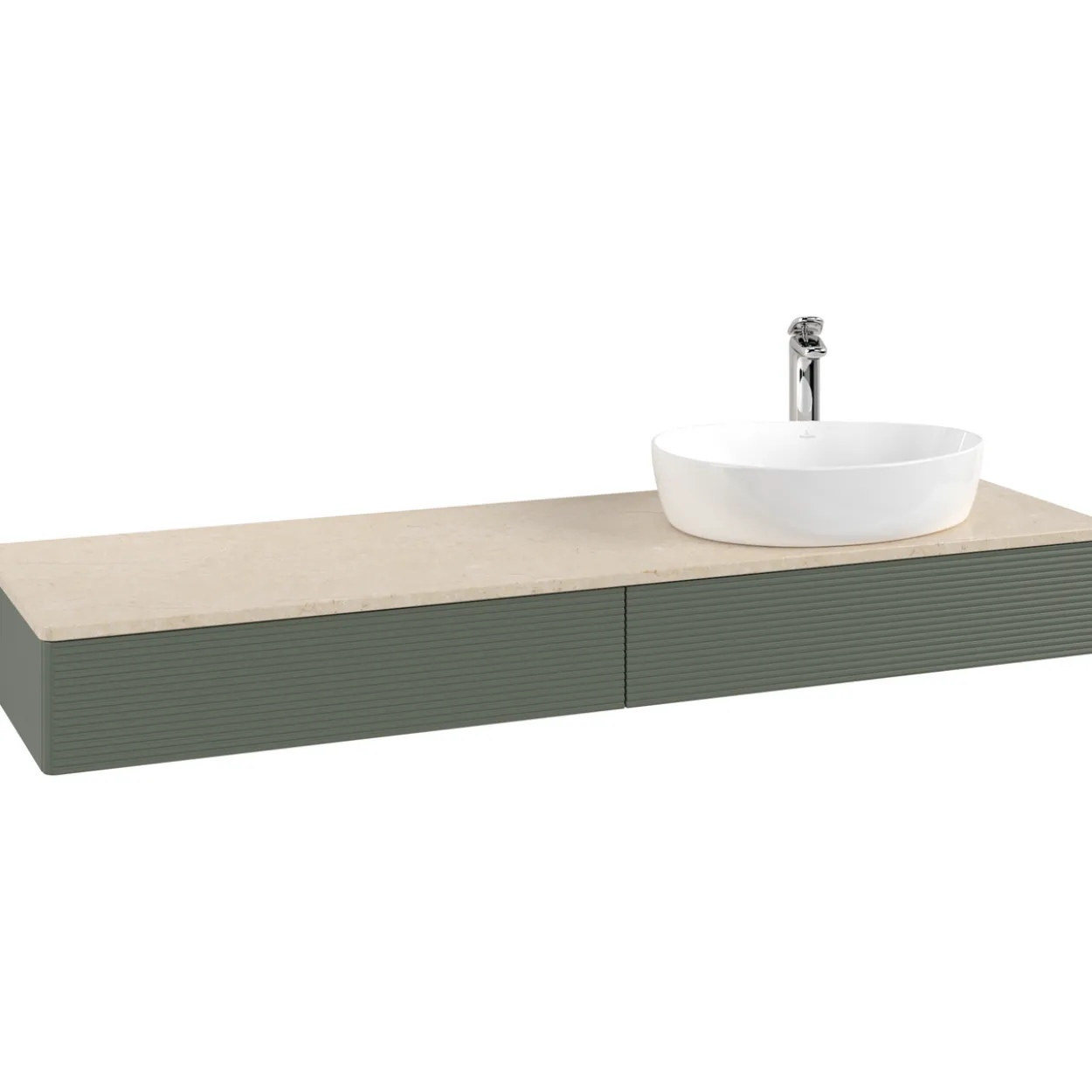 V&b antao servantskap 2 skuffer rillet 1600x190x500 høyre m/kranhull grønn/créme