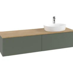 V&b antao servantskap 2 skuffer rillet 1600x360x500 høyre m/kranhull grønn/eik