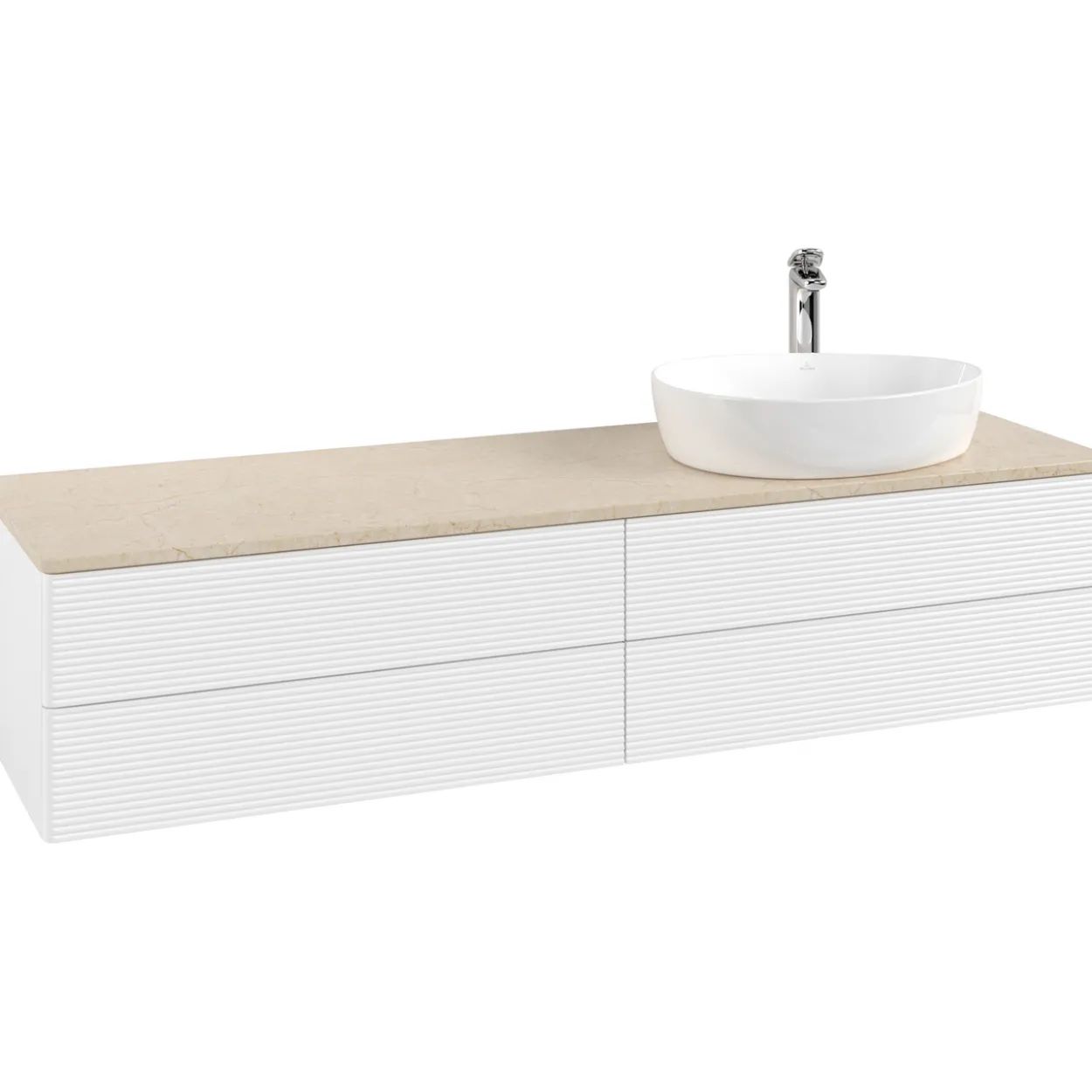 V&b antao servantskap 4 skuffer rillet 1600x360x500 høyre m/kranhull matt hvit/créme
