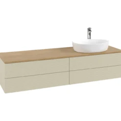 V&b antao servantskap 4 skuffer rillet 1600x360x500 høyre m/kranhull silkegrå/eik