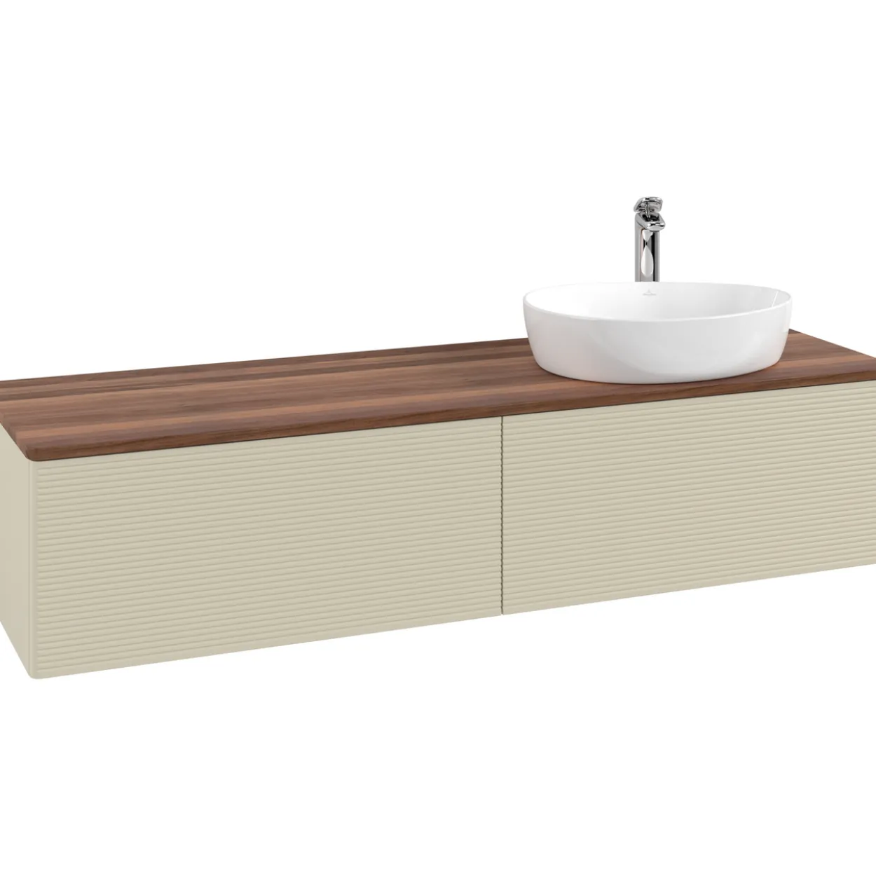 V&b antao servantskap 2 skuffer rillet 1600x360x500 høyre m/kranhull silkegrå/valnøtt