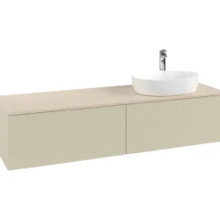 V&b antao servantskap 2 skuffer rillet 1600x360x500 høyre m/kranhull silkegrå/créme