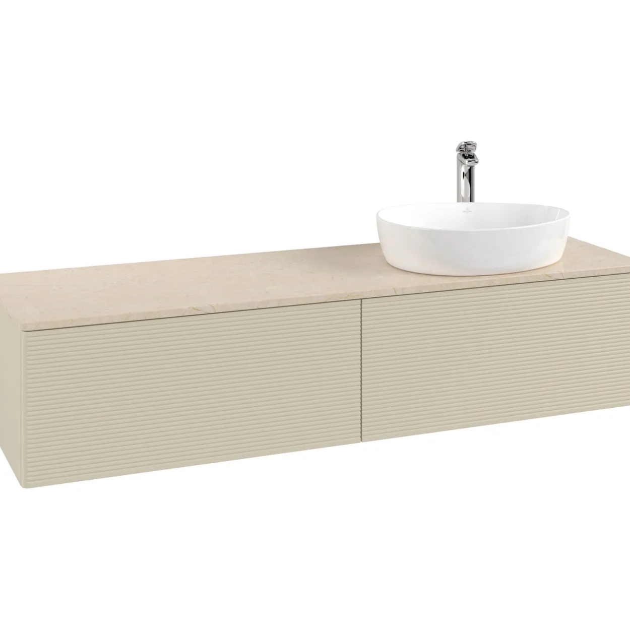 V&b antao servantskap 2 skuffer rillet 1600x360x500 høyre m/kranhull silkegrå/créme