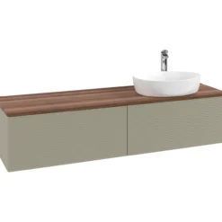 V&b antao servantskap 2 skuffer rillet 1600x360x500 høyre m/kranhull stengrå/valnøtt