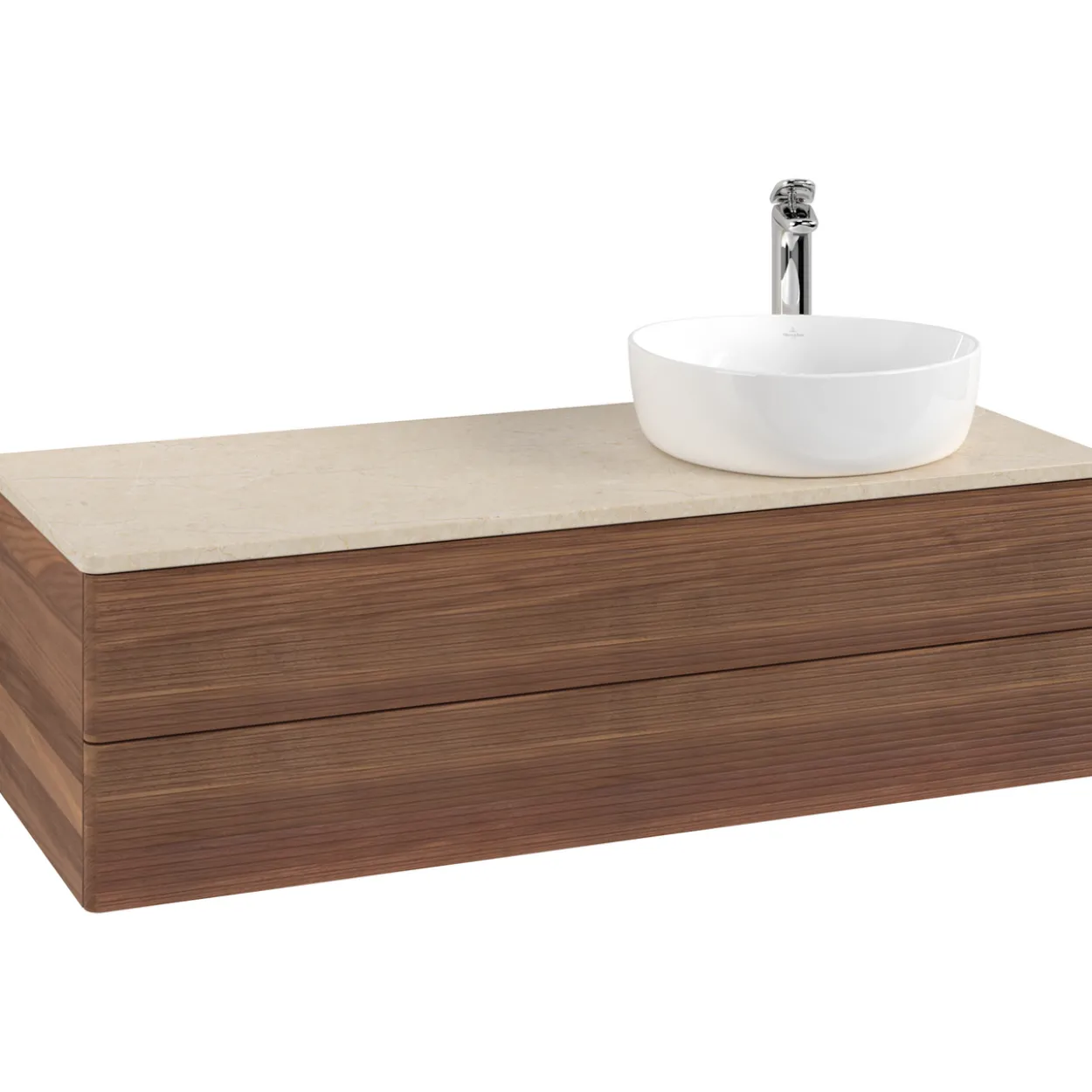 V&b antao servantskap 2 skuffer rillet 1200x360x500 høyre m/kranhull valnøtt/créme