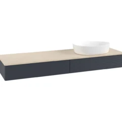 V&b antao servantskap 2 skuffer rillet 1600x190x500 høyre u/kranhull blå/créme