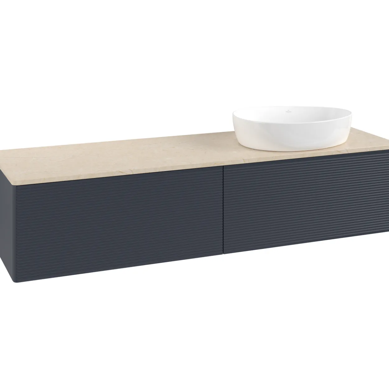 V&b antao servantskap 2 skuffer rillet 1600x360x500 høyre u/kranhull blå/créme