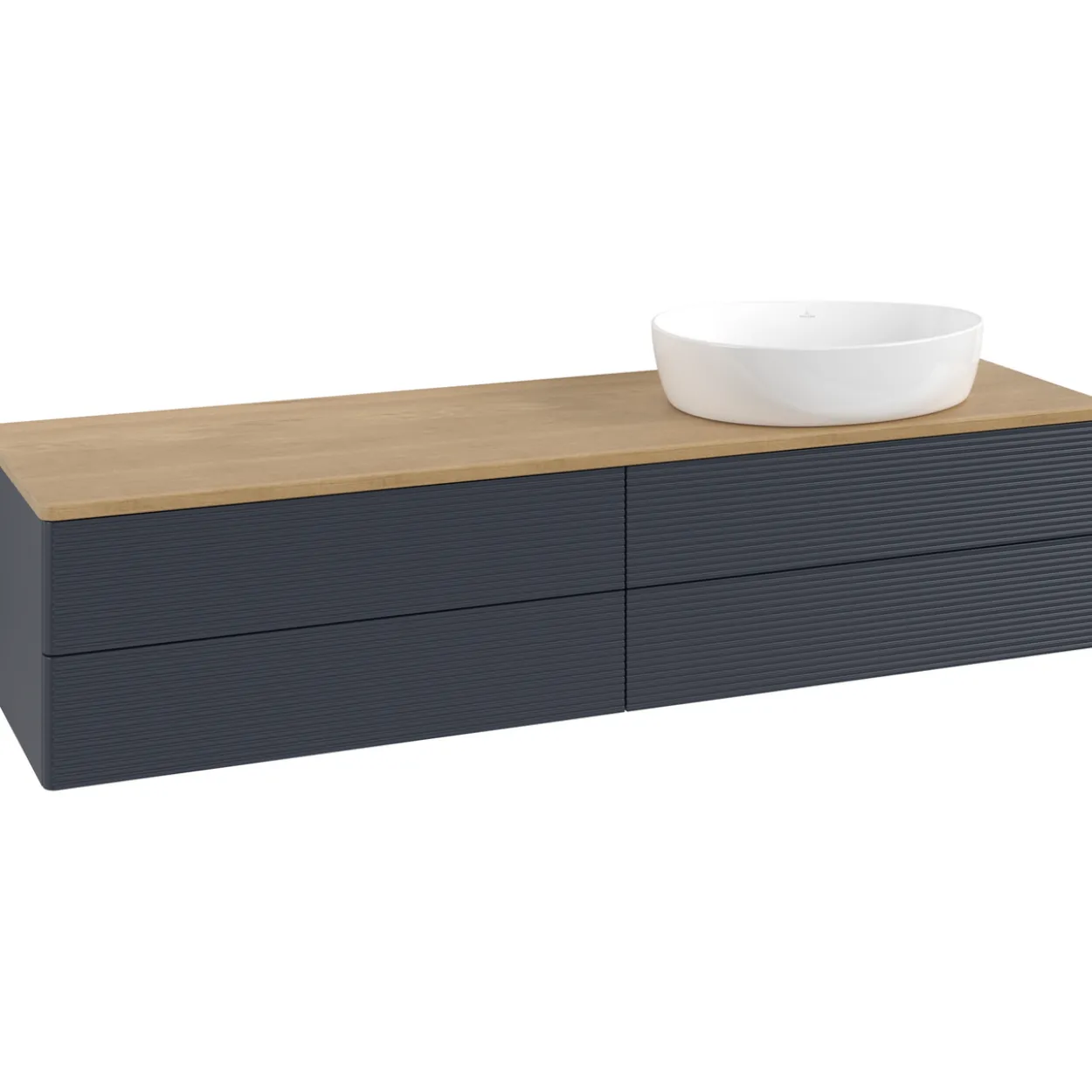 V&b antao servantskap 4 skuffer rillet 1600x360x500 høyre u/kranhull blå/eik