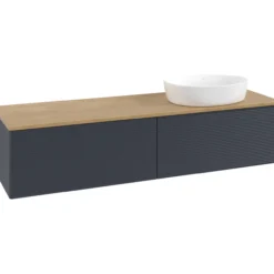 V&b antao servantskap 2 skuffer rillet 1600x360x500 høyre u/kranhull blå/eik