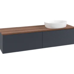 V&b antao servantskap 2 skuffer rillet 1600x360x500 høyre u/kranhull blå/valnøtt