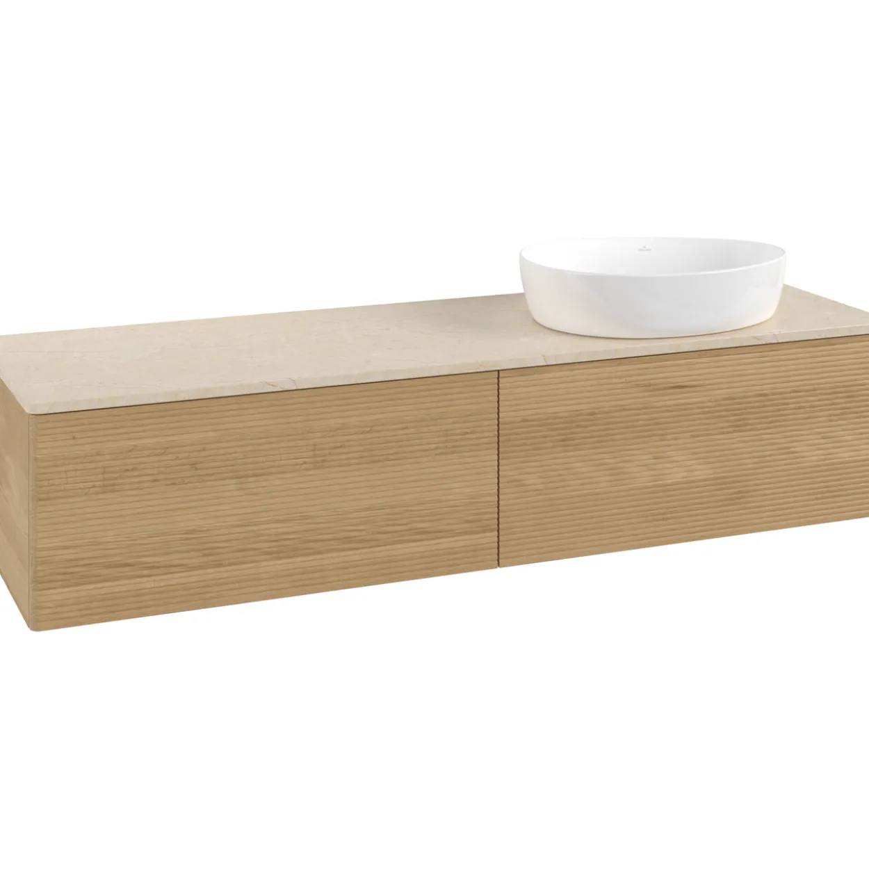 V&b antao servantskap 2 skuffer rillet 1600x360x500 høyre u/kranhull eik/créme