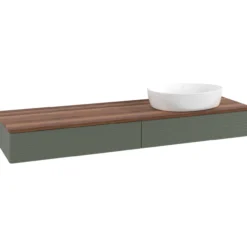 V&b antao servantskap 2 skuffer rillet 1600x190x500 høyre u/kranhull grønn/valnøtt