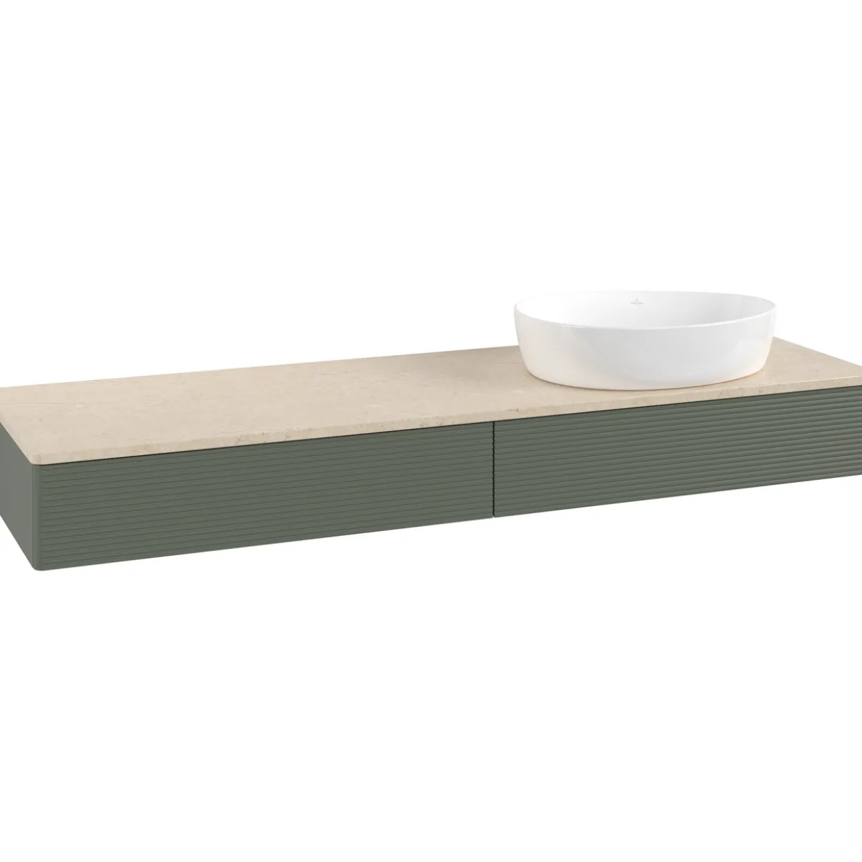 V&b antao servantskap 2 skuffer rillet 1600x190x500 høyre u/kranhull grønn/créme