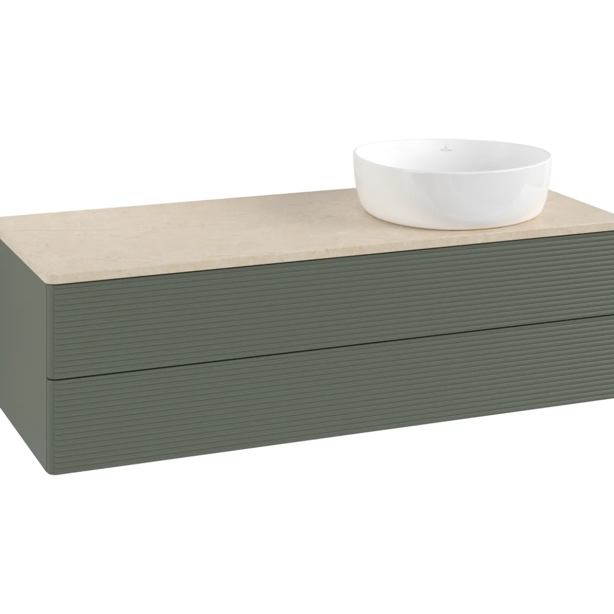 V&b antao servantskap 2 skuffer rillet 1200x360x500 høyre u/kranhull grønn/créme