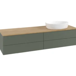 V&b antao servantskap 4 skuffer rillet 1600x360x500 høyre u/kranhull grønn/eik