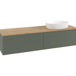 V&b antao servantskap 2 skuffer rillet 1600x360x500 høyre u/kranhull grønn/eik