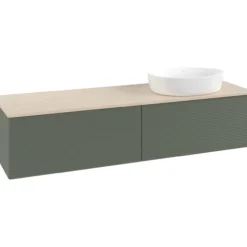 V&b antao servantskap 2 skuffer rillet 1600x360x500 høyre u/kranhull grønn/créme