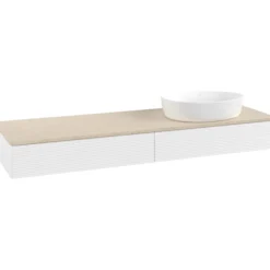 V&b antao servantskap 2 skuffer rillet 1600x190x500 høyre u/kranhull matt hvit/créme