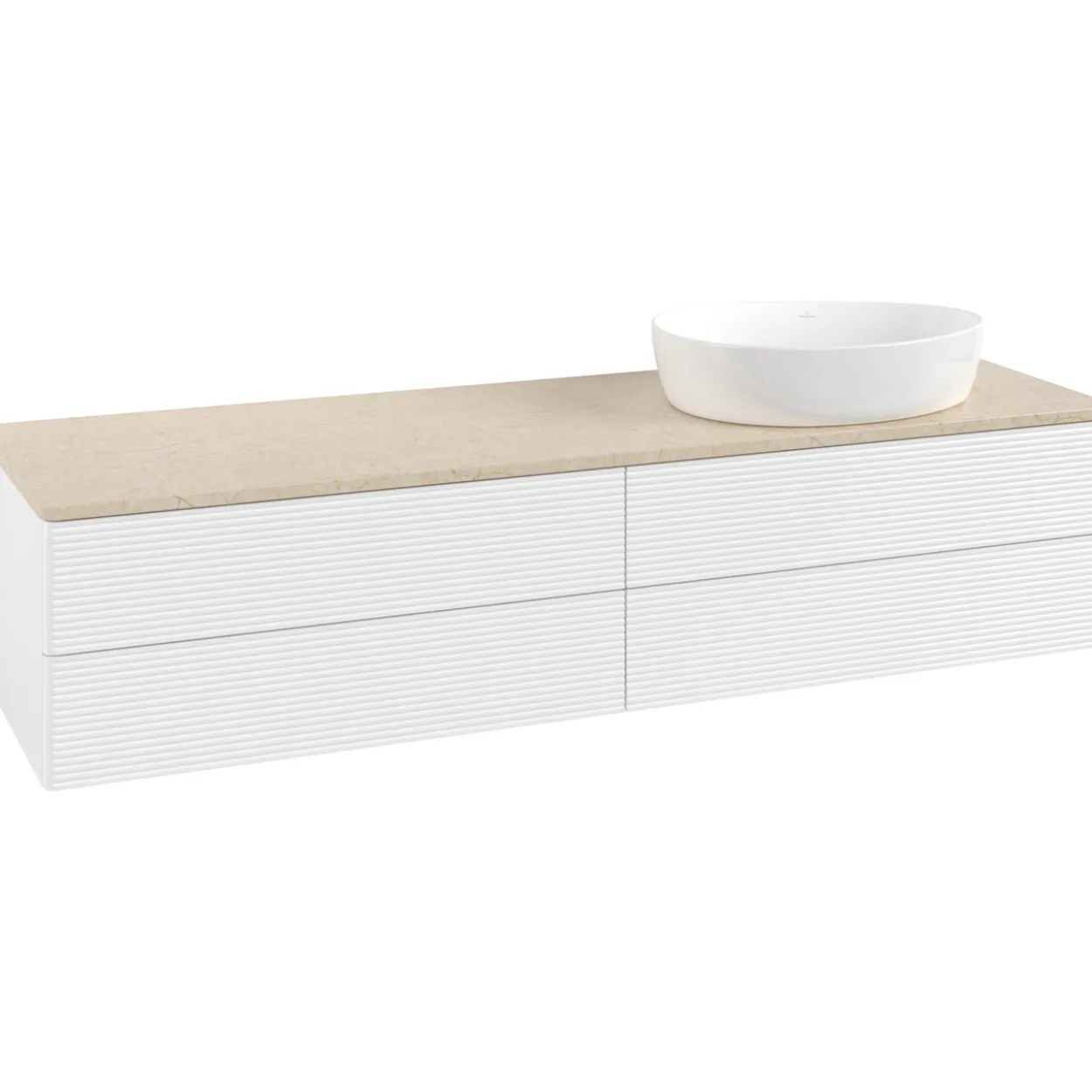 V&b antao servantskap 4 skuffer rillet 1600x360x500 høyre u/kranhull matt hvit/créme