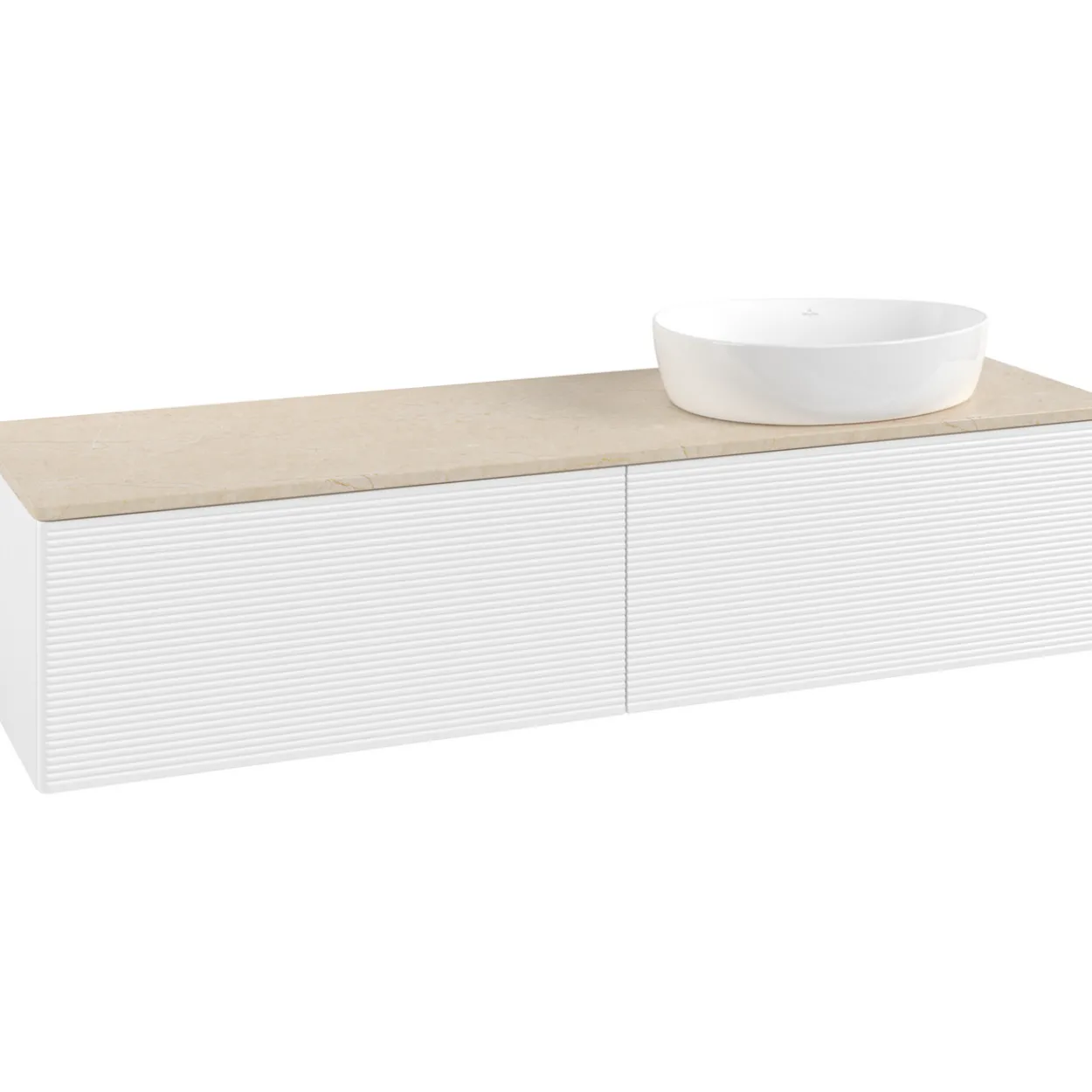 V&b antao servantskap 2 skuffer rillet 1600x360x500 høyre u/kranhull matt hvit/créme