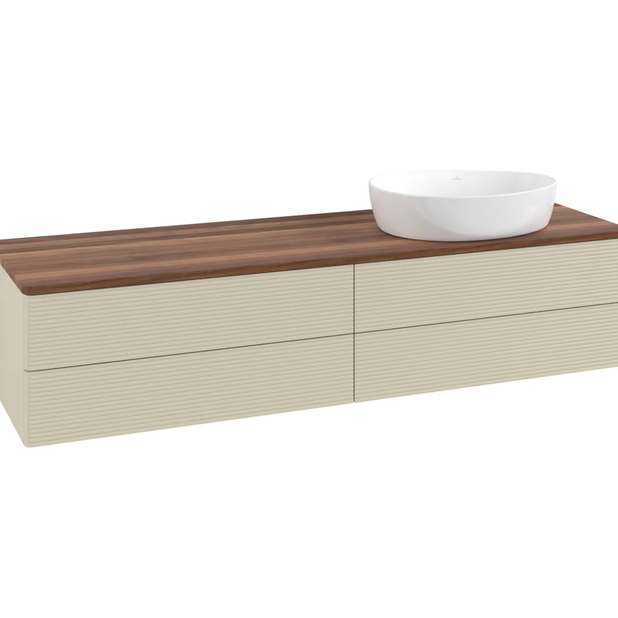 V&b antao servantskap 4 skuffer rillet 1600x360x500 høyre u/kranhull silkegrå/valnøtt