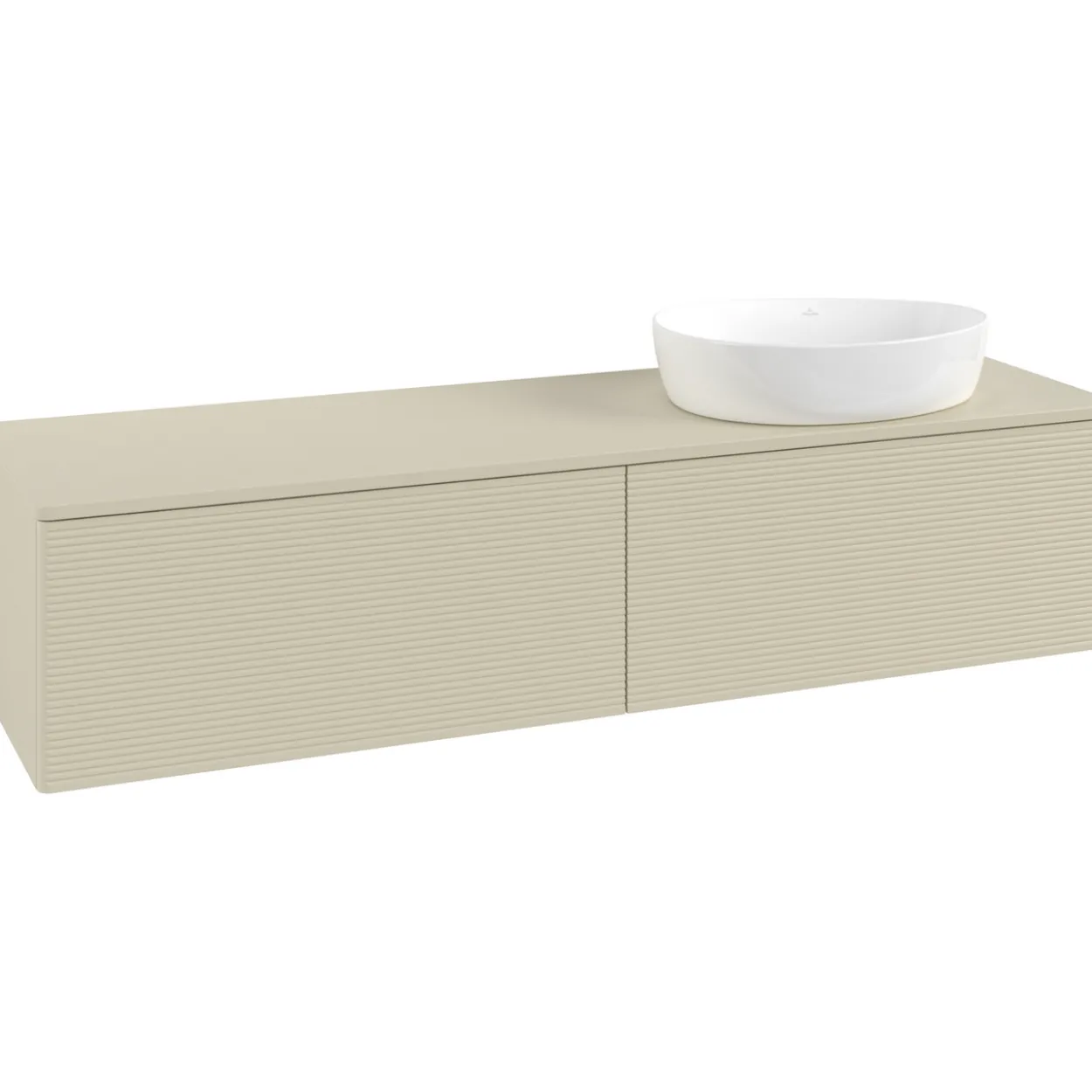 V&b antao servantskap 2 skuffer rillet 1600x360x500 høyre u/kranhull silkegrå