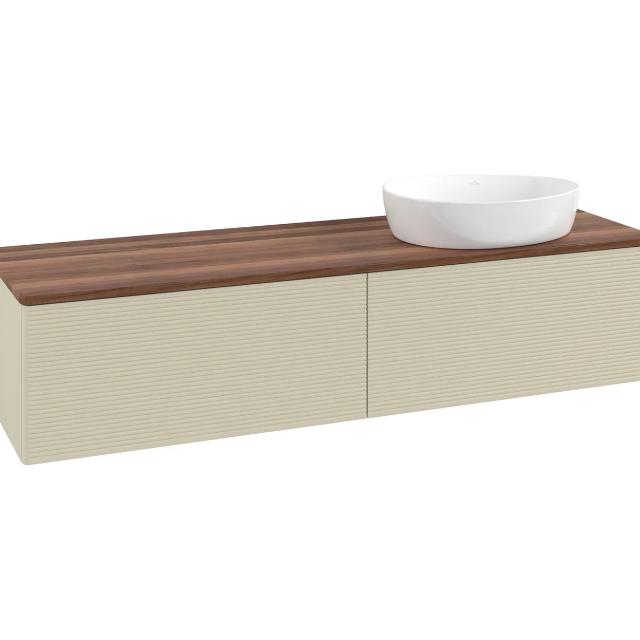 V&b antao servantskap 2 skuffer rillet 1600x360x500 høyre u/kranhull silkegrå/valnøtt
