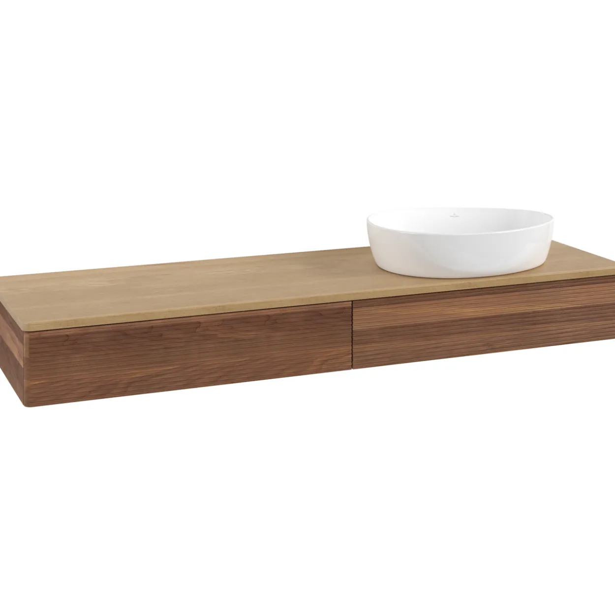 V&b antao servantskap 2 skuffer rillet 1600x190x500 høyre u/kranhull valnøtt/eik