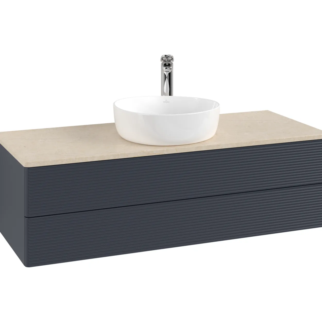 V&b antao servantskap 2 skuffer rillet 1200x360x500 m/kranhull blå/créme