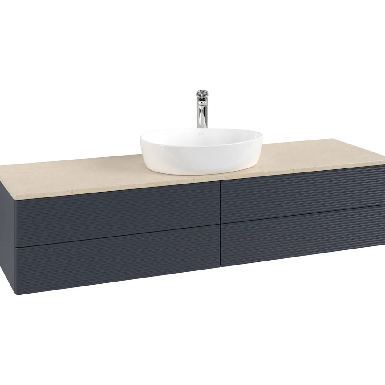 V&b antao servantskap 4 skuffer rillet 1600x360x500 m/kranhull blå/créme