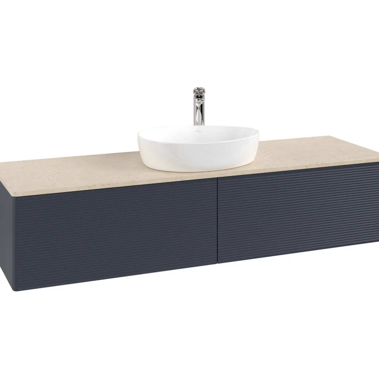 V&b antao servantskap 2 skuffer rillet 1600x360x500 m/kranhull blå/créme