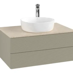 V&b antao servantskap 2 skuffer rillet 800x360x500 m/kranhull stengrå/créme