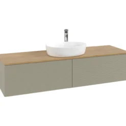 V&b antao servantskap 2 skuffer rillet 1600x360x500 m/kranhull stengrå/eik