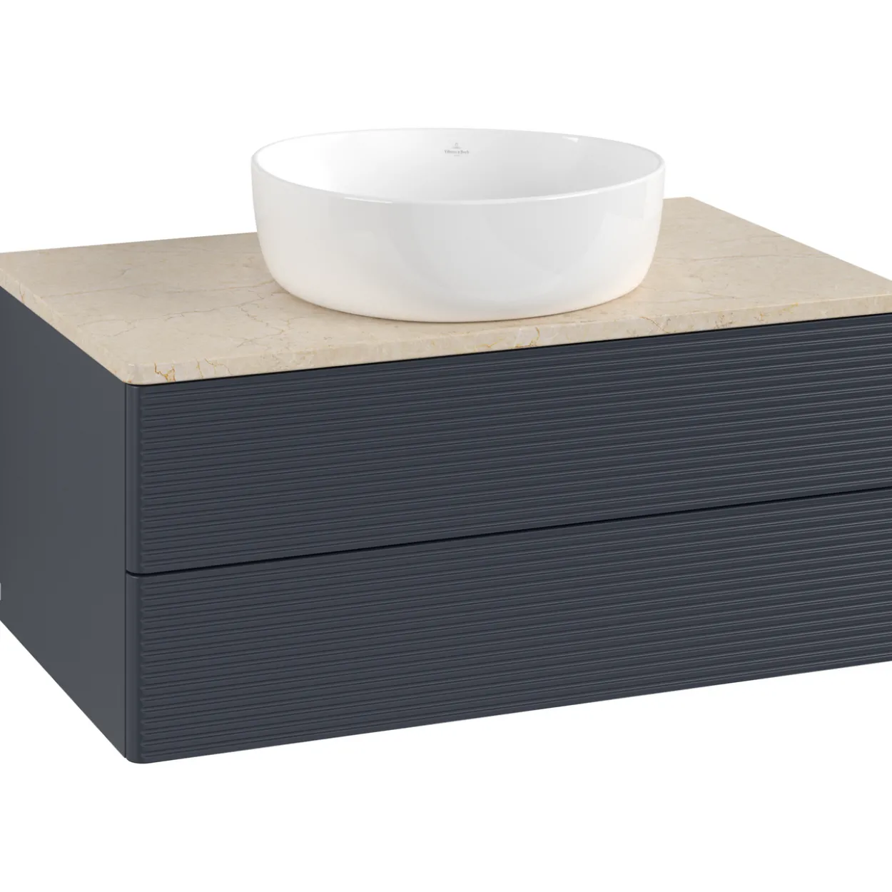 V&b antao servantskap 2 skuffer rillet 800x360x500 u/kranhull blå/créme