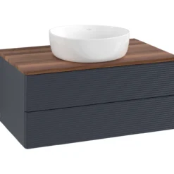 V&b antao servantskap 2 skuffer rillet 800x360x500 u/kranhull blå/valnøtt