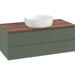 V&b antao servantskap 2 skuffer rillet 1000x360x500 u/kranhull grønn/valnøtt