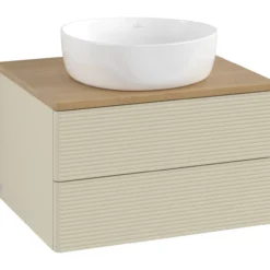 V&b antao servantskap 2 skuffer rillet 600x360x500 u/kranhull silkegrå/eik