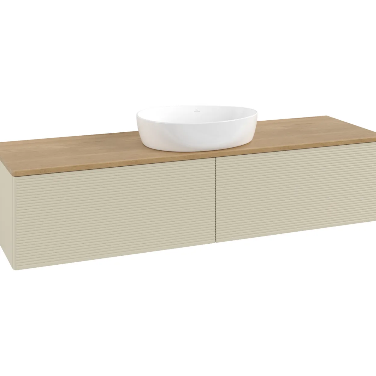 V&b antao servantskap 2 skuffer rillet 1600x360x500 u/kranhull silkegrå/eik