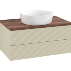V&b antao servantskap 2 skuffer rillet 800x360x500 u/kranhull silkegrå/valnøtt