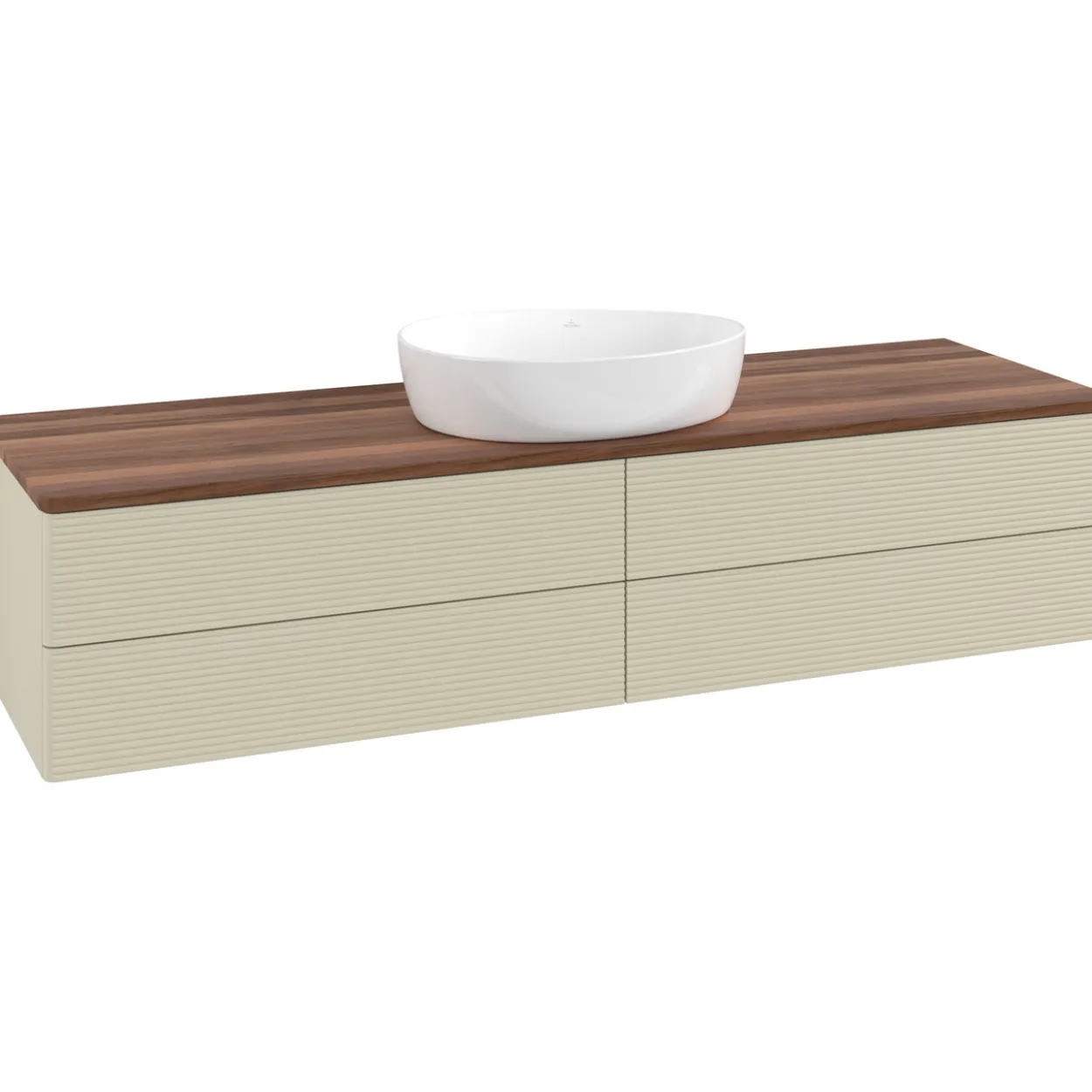 V&b antao servantskap 4 skuffer rillet 1600x360x500 u/kranhull silkegrå/valnøtt