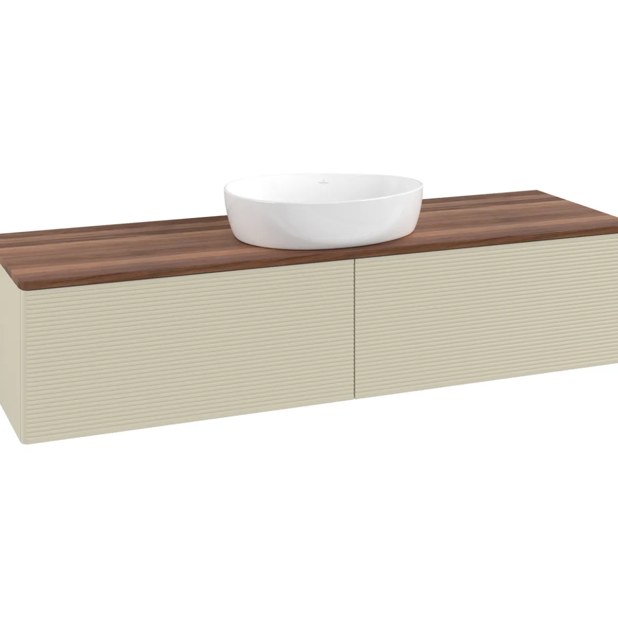 V&b antao servantskap 2 skuffer rillet 1600x360x500 u/kranhull silkegrå/valnøtt