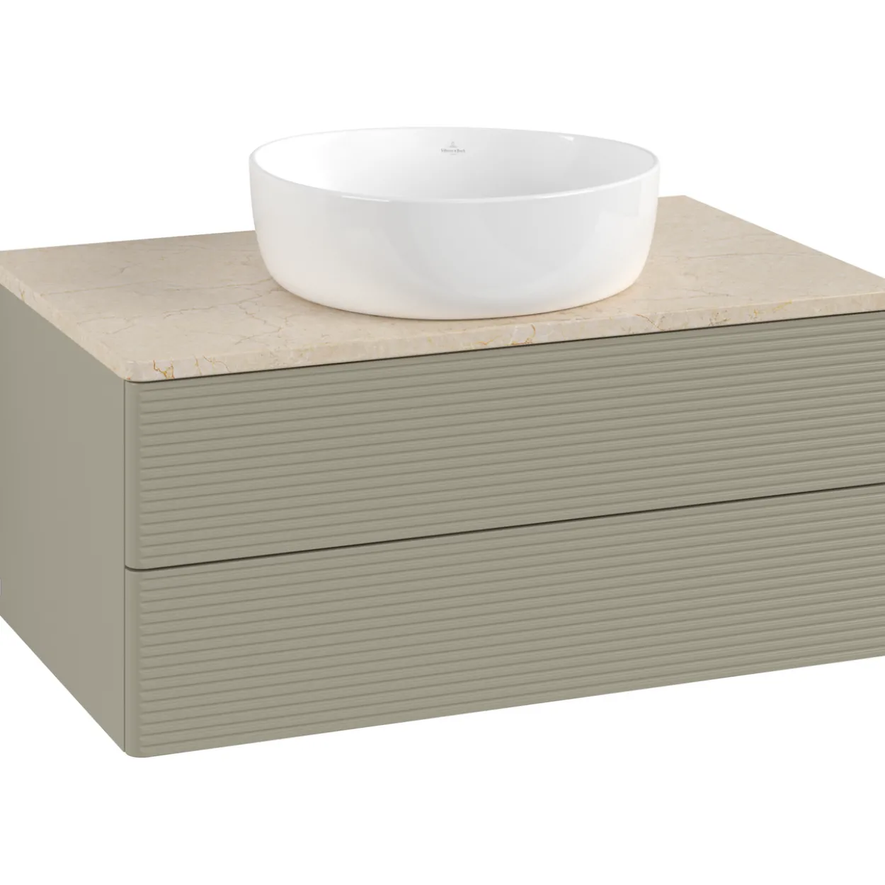 V&b antao servantskap 2 skuffer rillet 800x360x500 u/kranhull stengrå/créme