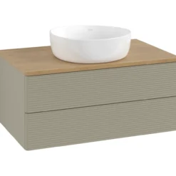 V&b antao servantskap 2 skuffer rillet 800x360x500 u/kranhull stengrå/eik