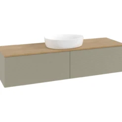 V&b antao servantskap 2 skuffer rillet 1600x360x500 u/kranhull stengrå/eik