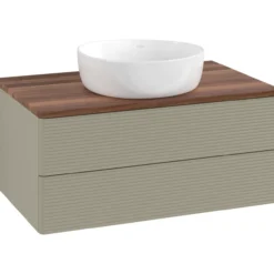 V&b antao servantskap 2 skuffer rillet 800x360x500 u/kranhull stengrå/valnøtt