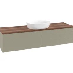 V&b antao servantskap 2 skuffer rillet 1600x360x500 u/kranhull stengrå/valnøtt